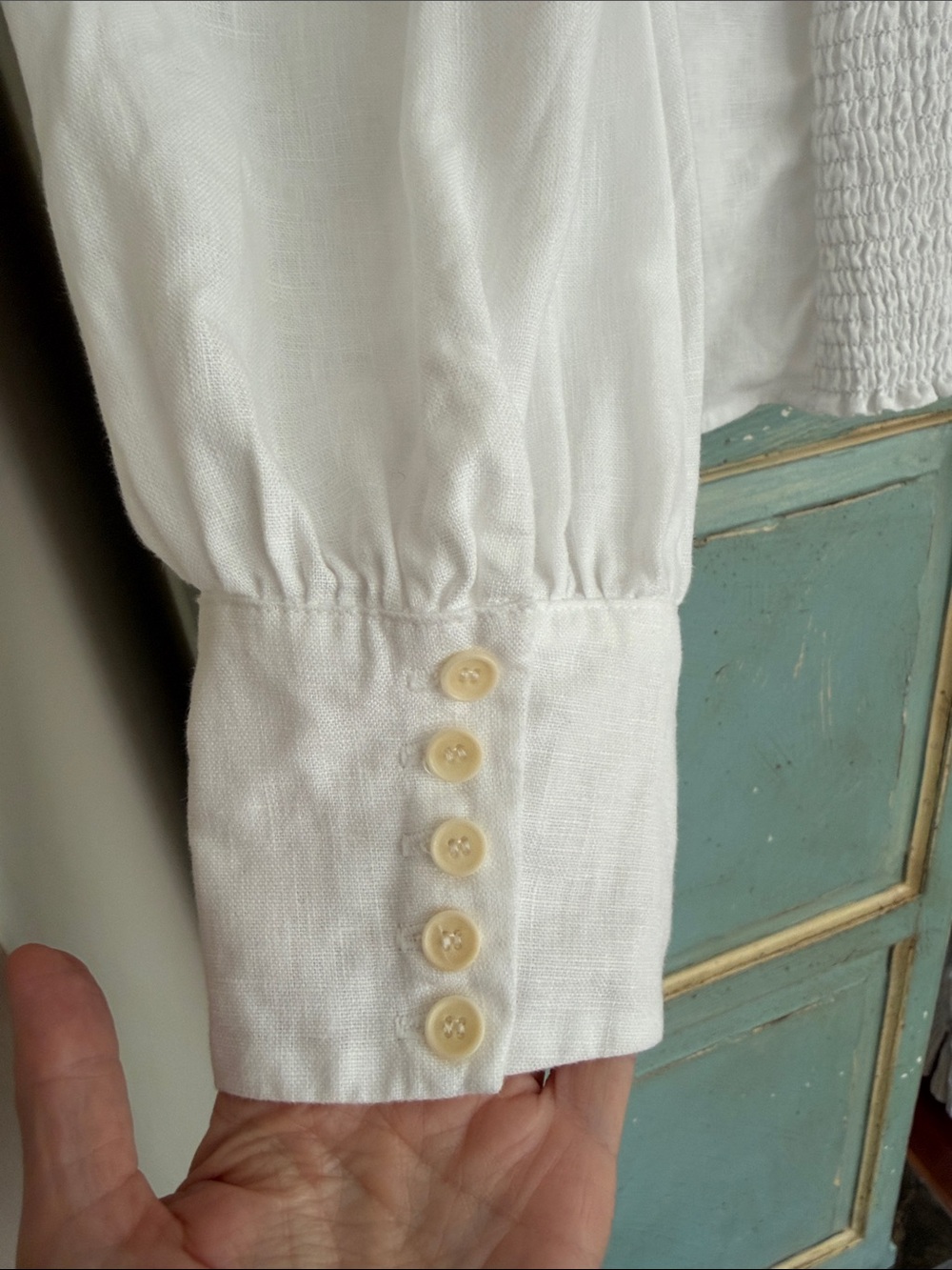 REFORMATION WHITE LINEN STILTON TOP SIZE 6 SQUARE NECK SMOCKED PUFF SLEEVE - Picture 4 of 16